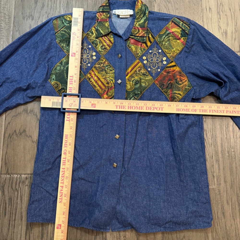 Vintage Cache Denim Button Down Shirt Medium Embellished Western Blouse - Picture 8 of 10